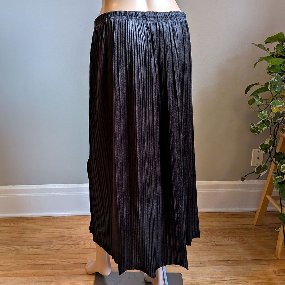 Vintage 90s Karen Scott Black Pleated Velvet Maxi Skirt Witchy Whimsigoth Size M - Picture 4 of 7